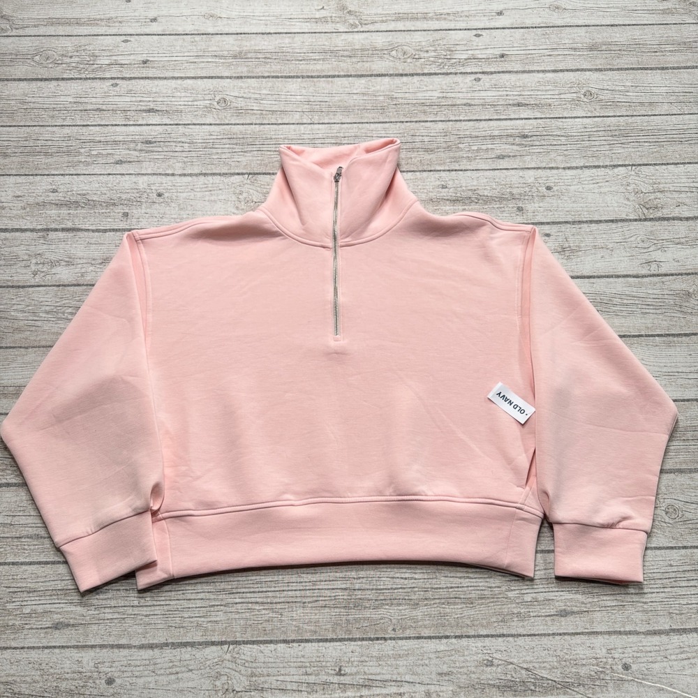 NEW Old Navy Sweatshirt Womens L Pink Bounce Fleece Quarter Zip Cropped Pullover